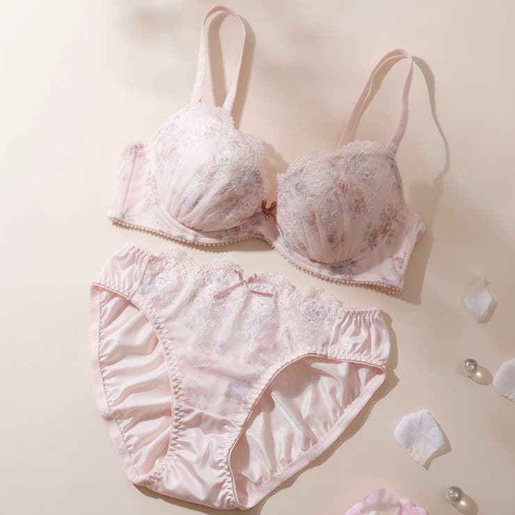 ピンク | 【EFカップ】ロマンティックローズプリント３/４カップブラ＆ショーツ  | palissee