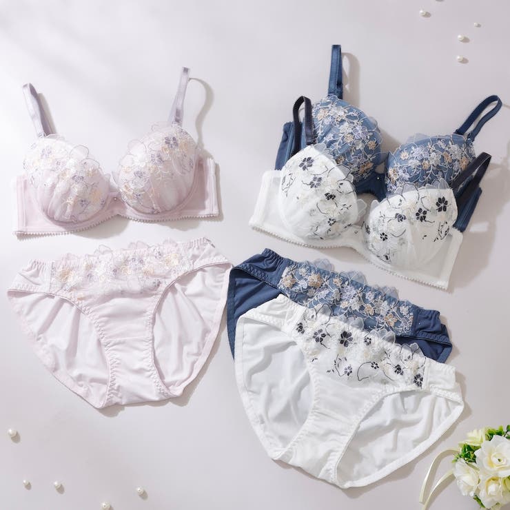 フローラルレース3/4カップブラ＆ショーツ [品番：PLSW0001350