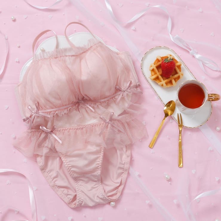 ピンク | girly frill tulle３/４カップブラ＆ショーツ  | palissee