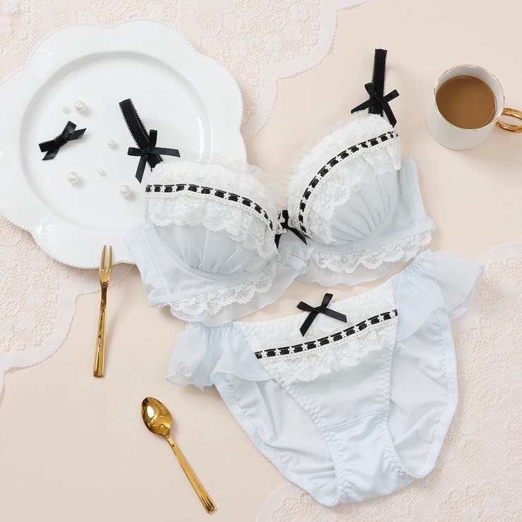 サックス | 【EFカップ】ジェラートフリルレース３/４カップブラ＆ショーツ  | palissee