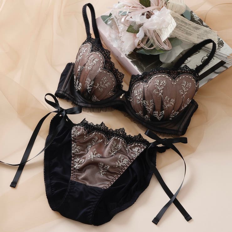 ブラック | 【EFカップ】ミニョンブーケ３/４カップブラ＆ショーツ  | palissee