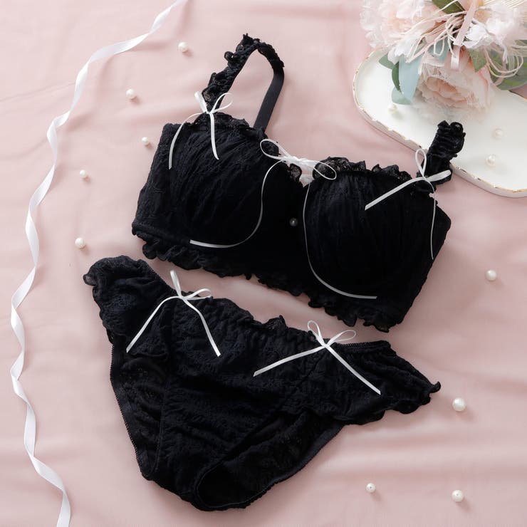 ブラック | 【EFカップ】《脇高設計 2wayストラップレス》モワルーレースアップ３ ４カッ… | palissee