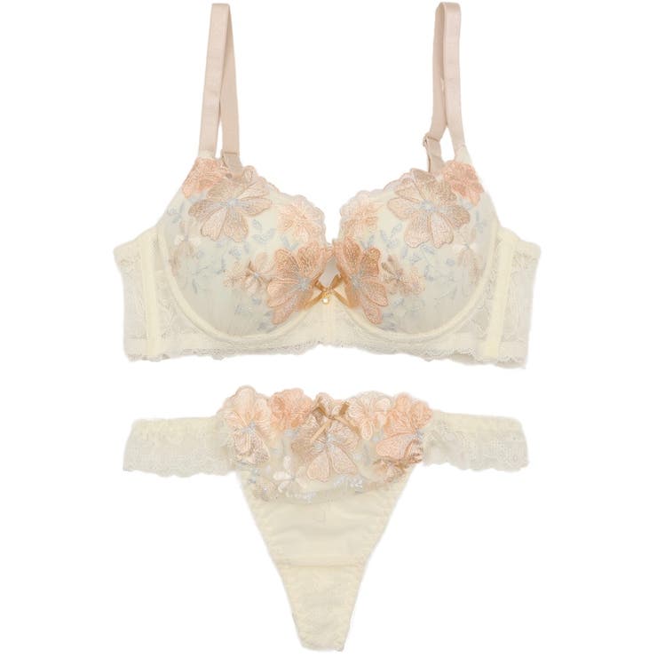 【脇高】フェミニン大花刺繍３ ４モールドカップブラ＆バックレースTバック BCD | palissee | 詳細画像8 
