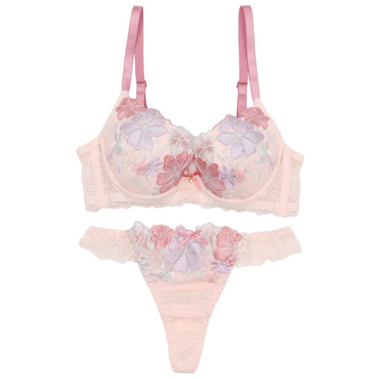 【脇高】フェミニン大花刺繍３ ４モールドカップブラ＆バックレースTバック BCD | palissee | 詳細画像9 