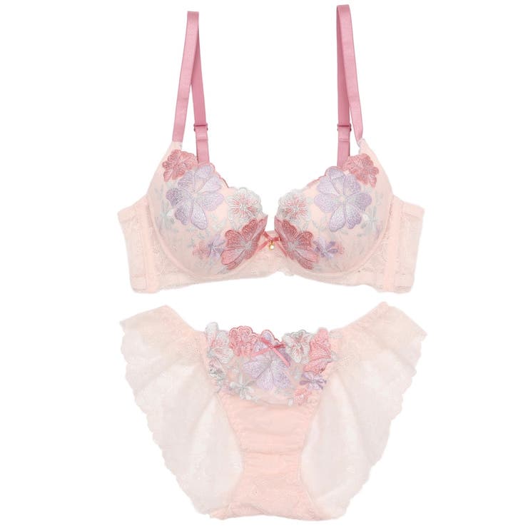 【脇高】 フェミニン大花刺繍３ ４モールドカップブラ＆バックレースショーツ | palissee | 詳細画像12 