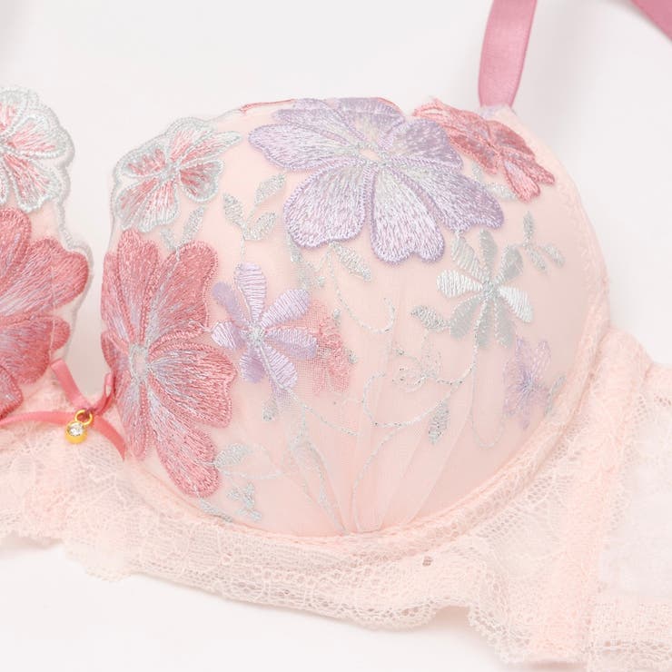 【脇高】フェミニン大花刺繍３ ４モールドカップブラ＆バックレースTバック BCD | palissee | 詳細画像5 