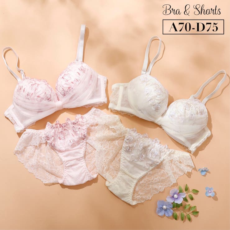 【脇高】フルーレットリボン３ ４モールドカップブラ＆バックレースショーツ B | palissee | 詳細画像1 