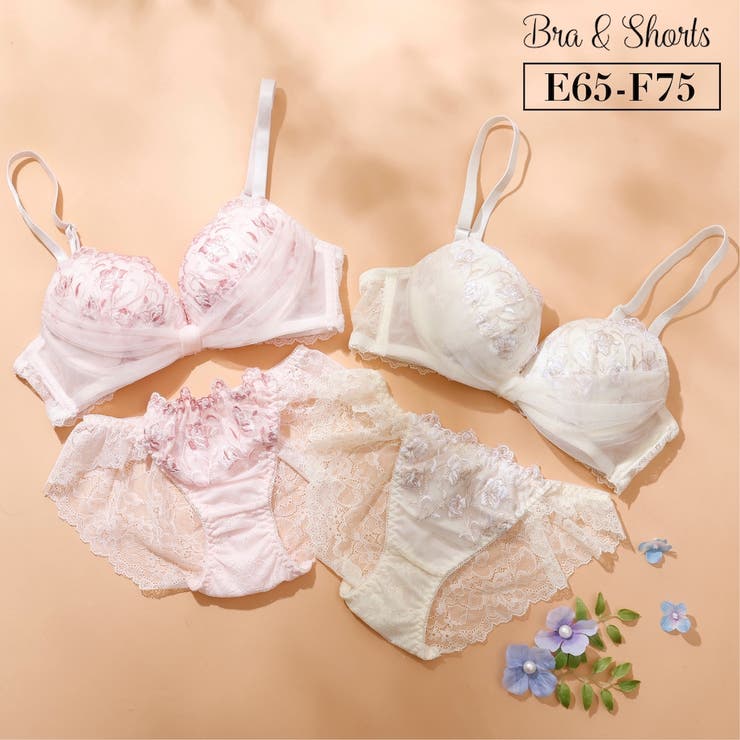 【脇高】フルーレットリボン３ ４モールドカップブラ＆バックレースショーツ E | palissee | 詳細画像1 