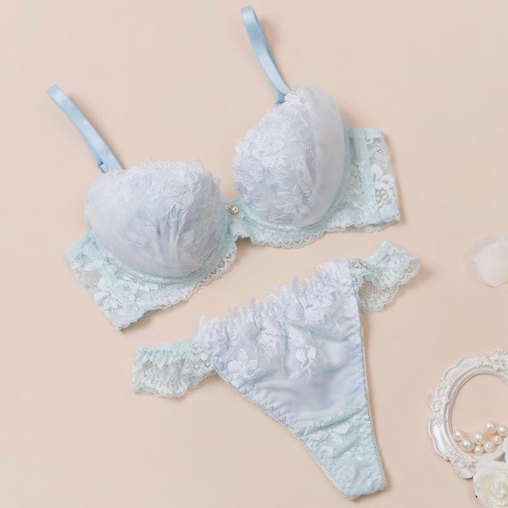 サックス | 【脇高】フェアリーフラワーチュール３ ４モールドカップブラ＆バックレースTバック… | palissee