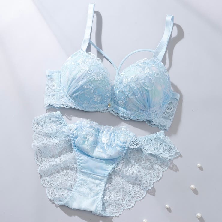 サックス | 【脇高】ロマンティックヘヴン３ ４モールドカップブラ＆バックレースショーツ E | palissee