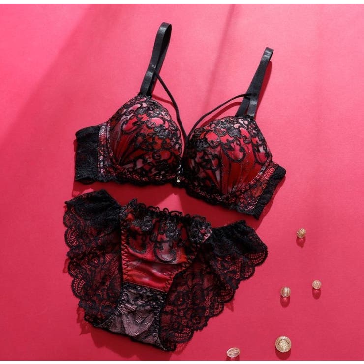 レッド | 【脇高】ヴェルヴェットアイヴィ３ ４モールドカップブラ＆バックレースショーツ E | palissee