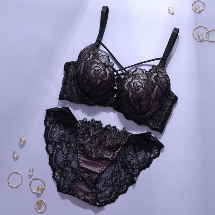 ダークパープル | 【脇高】ノワールローズ 脇高ブラ＆バックレースショーツ  E F | palissee