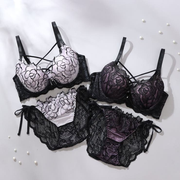 【脇高】ノワールローズ 脇高ブラ＆バックレースひもショーツ  A B C D | palissee | 詳細画像12 