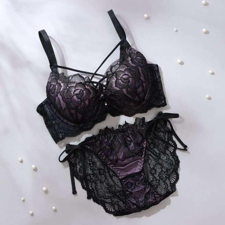 ダークパープル | 【脇高】ノワールローズ 脇高ブラ＆バックレースひもショーツ  E F | palissee