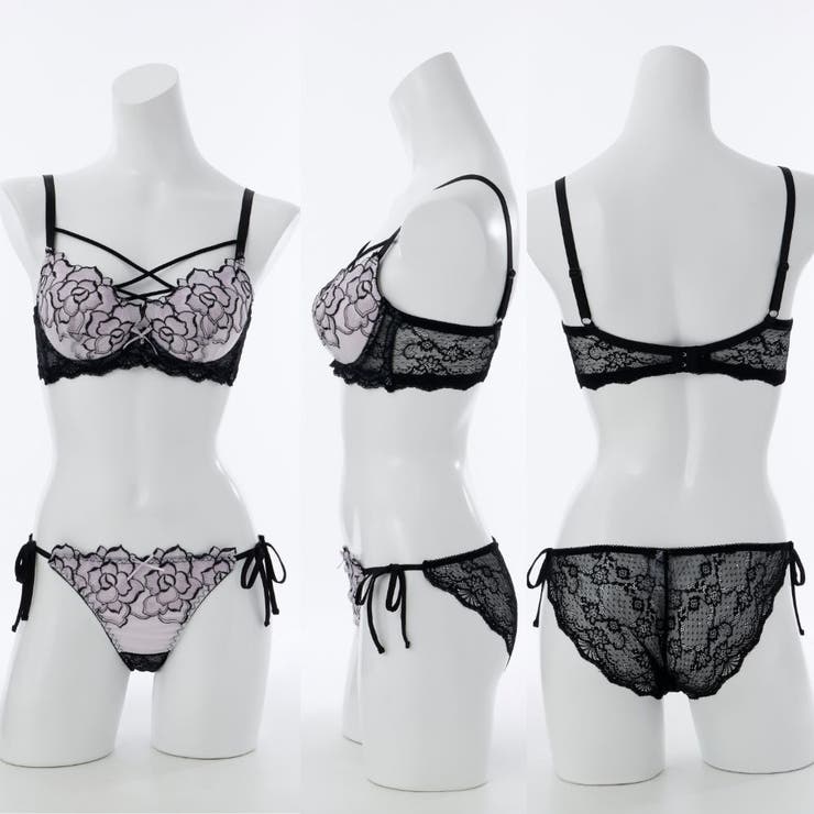 【脇高】ノワールローズ 脇高ブラ＆バックレースひもショーツ  E F | palissee | 詳細画像2 