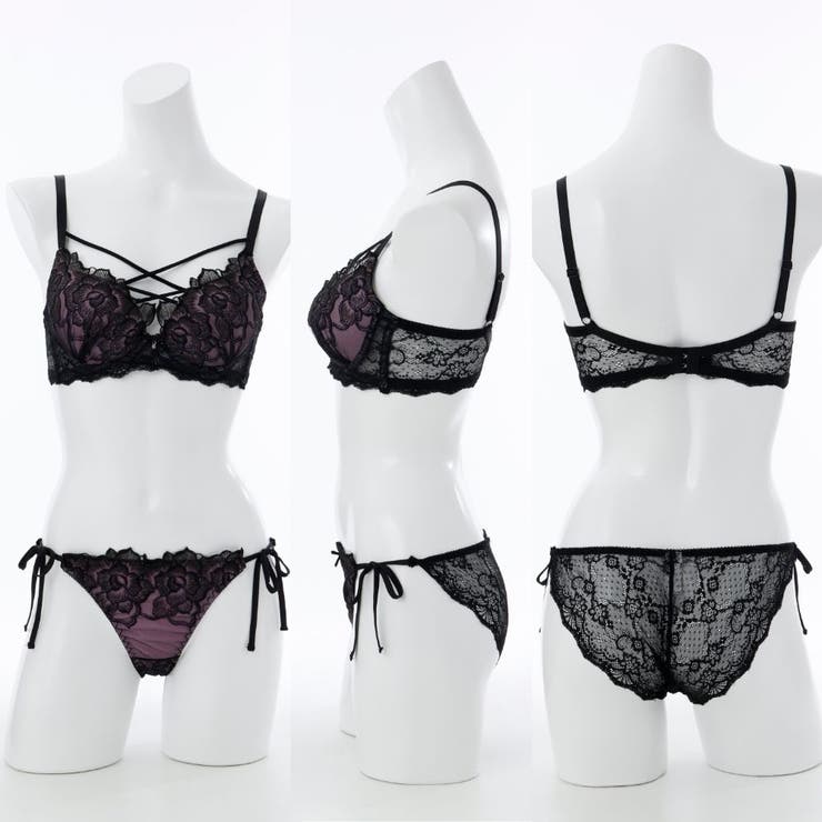 【脇高】ノワールローズ 脇高ブラ＆バックレースひもショーツ  E F | palissee | 詳細画像3 