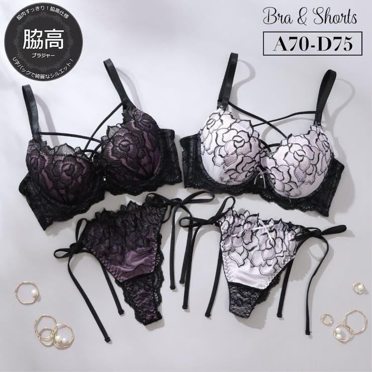【脇高】ノワールローズ 脇高ブラ＆Tバックひもショーツ  A B C D | palissee | 詳細画像1 