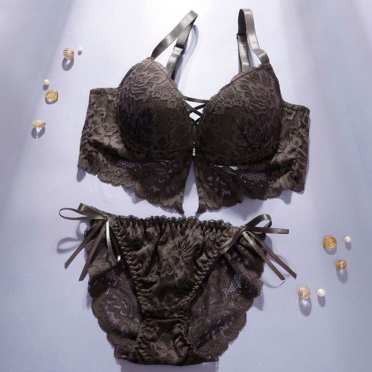 グレー | ビスチェ風モノトーンレースアップ 脇高ブラ＆バックレースショーツ A | palissee