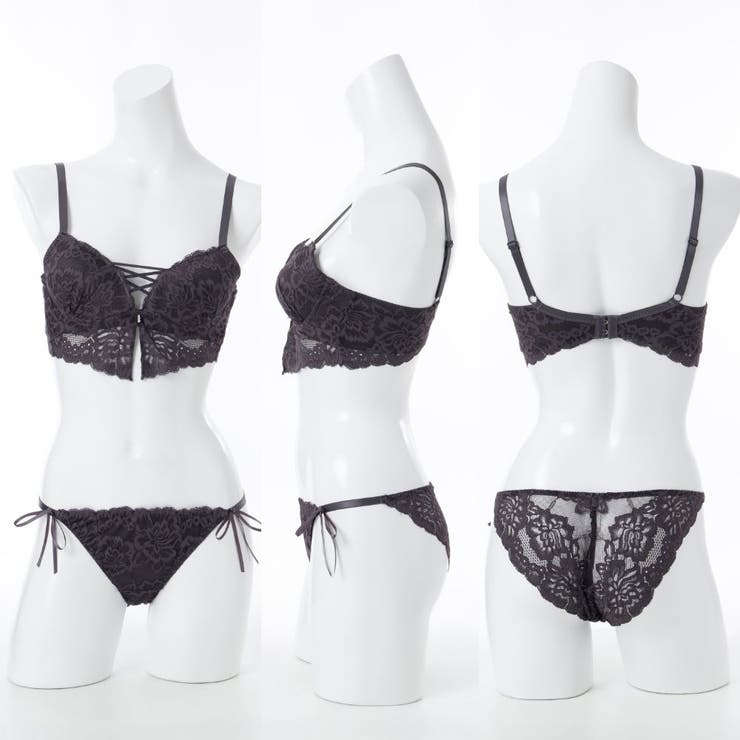 ビスチェ風モノトーンレースアップ 脇高ブラ＆バックレースショーツ A | palissee | 詳細画像3 