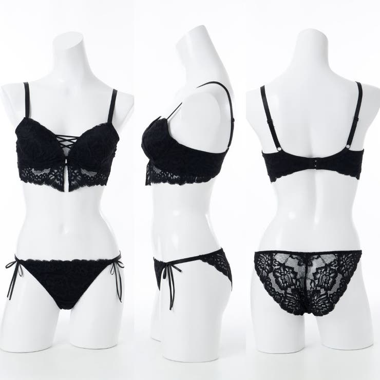 ビスチェ風モノトーンレースアップ 脇高ブラ＆バックレースショーツ A | palissee | 詳細画像4 