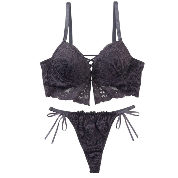 ビスチェ風モノトーンレースアップ 脇高ブラ＆Tバックショーツ A | palissee | 詳細画像14 