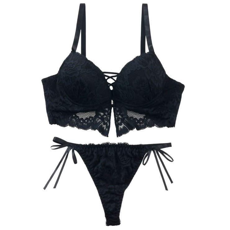 ビスチェ風モノトーンレースアップ 脇高ブラ＆Tバックショーツ A | palissee | 詳細画像15 