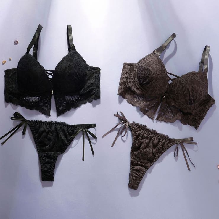 ビスチェ風モノトーンレースアップ 脇高ブラ＆Tバックショーツ A | palissee | 詳細画像2 