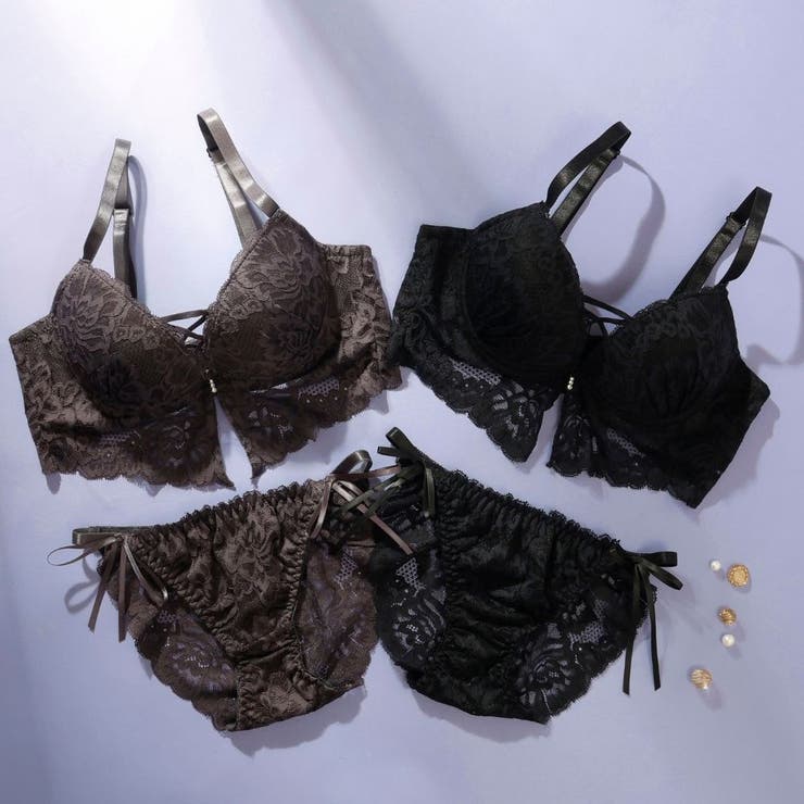 ビスチェ風モノトーンレースアップ 脇高ブラ＆バックレースショーツ E | palissee | 詳細画像2 