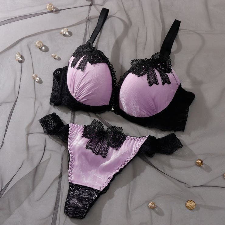 パープル | 【脇高】 ノーブルリボン 脇高ブラ＆Tバックショーツ  E F | palissee