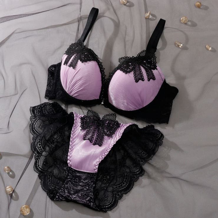 パープル | 【脇高】 ノーブルリボン 脇高ブラ＆バックレースショーツ  E F | palissee