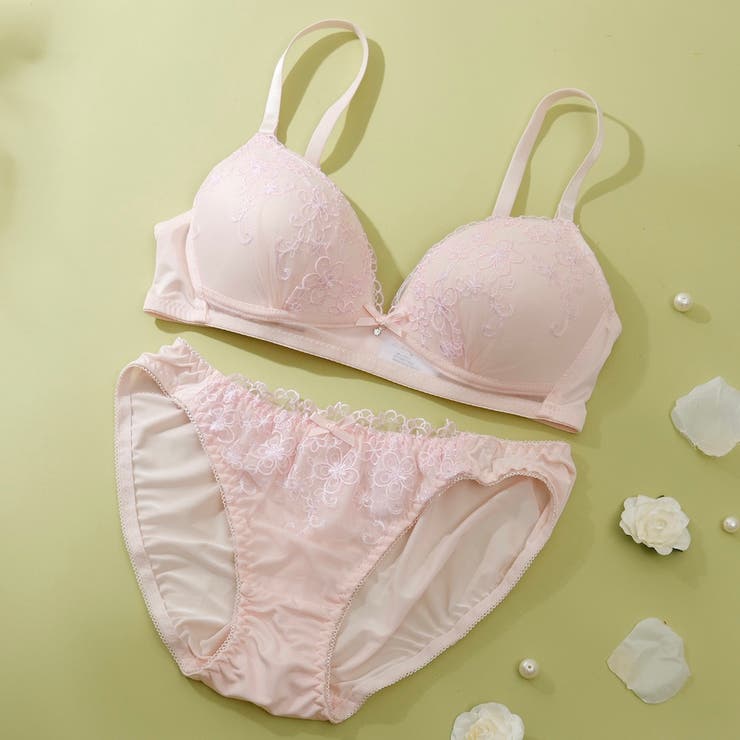 【ノンワイヤー】ガーリーフラワー刺繍 ノンワイヤーブラ＆ショーツ  | palissee | 詳細画像2 