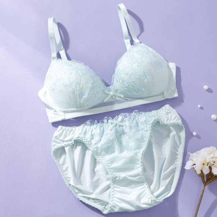 ミント | 【ノンワイヤー】ガーリーリボンレースノンワイヤーブラ＆ショーツ  | palissee