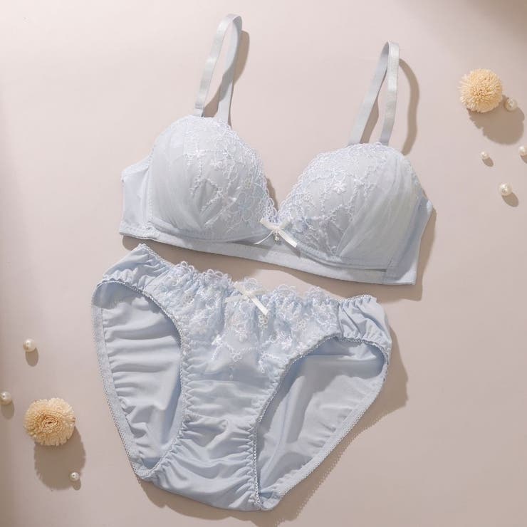 サックス | 【ノンワイヤー】フラワーチュールノンワイヤーブラ＆ショーツ  | palissee