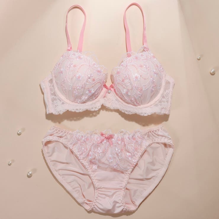 ピンク | リボンブーケ３/４モールドカップブラ＆ショーツ | palissee