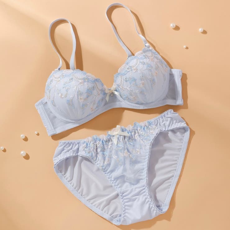 サックス | シアーフラワー ３/４モールドカップブラ＆ショーツ | palissee