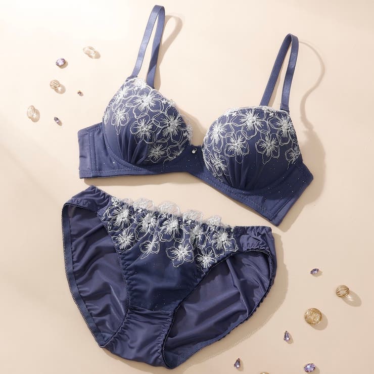ブルー | フローラルレース３/４モールドカップブラ＆ショーツ | palissee