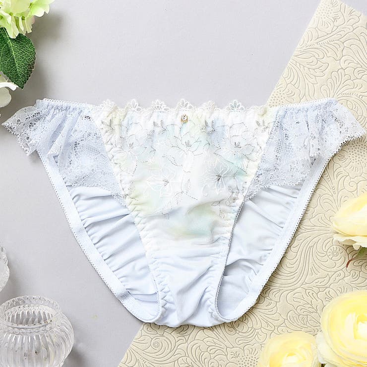 サックス | 水彩プリントローズ刺繍 フルバックショーツ  | palissee