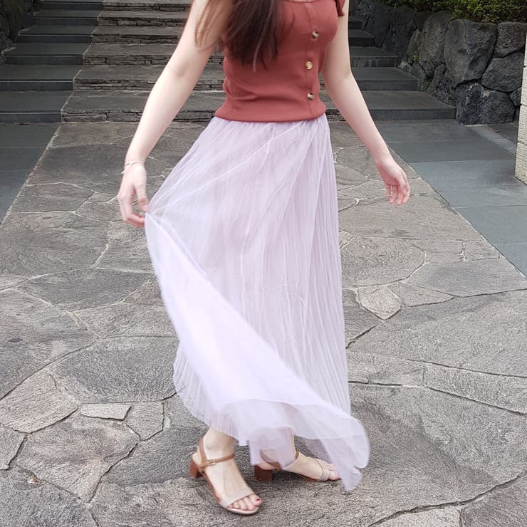 チュールスカート フレアスカート ロング[品番：VNTW0001165