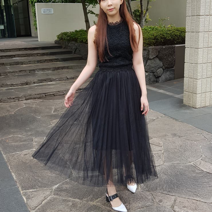 極美品♡フォクシー ツイード フレアスカート Fringe Lady 38 黒 チュールスカート フレアスカート ロング[品番：VNTW0001165
