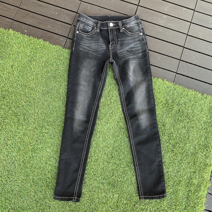 ジグザグステッチのデニムパンツ ブラック×ホワイト（サイズ3