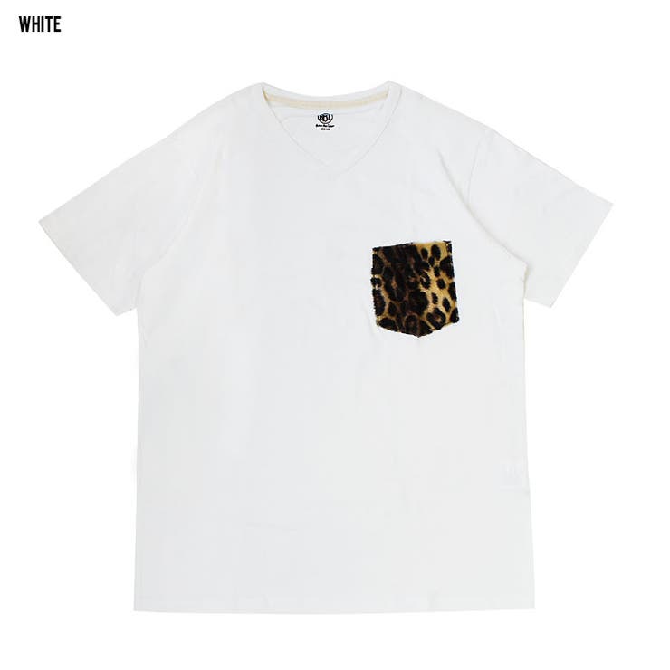 BROWNBAGLIQUORブラウンバッグリカーBBLVネックメンズ半袖Tシャツレオパードアニマルポケット