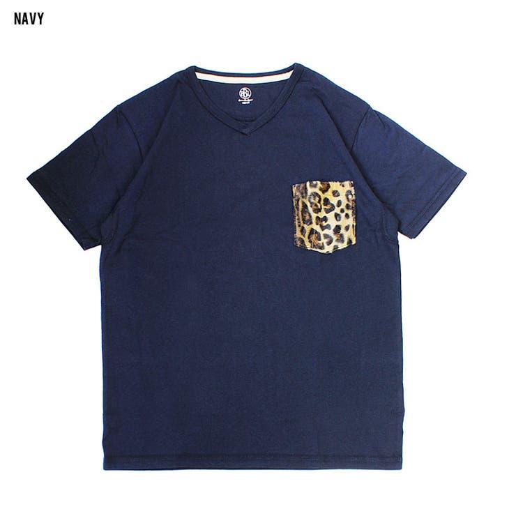 BROWNBAGLIQUORブラウンバッグリカーBBLVネックメンズ半袖Tシャツレオパードアニマルポケット