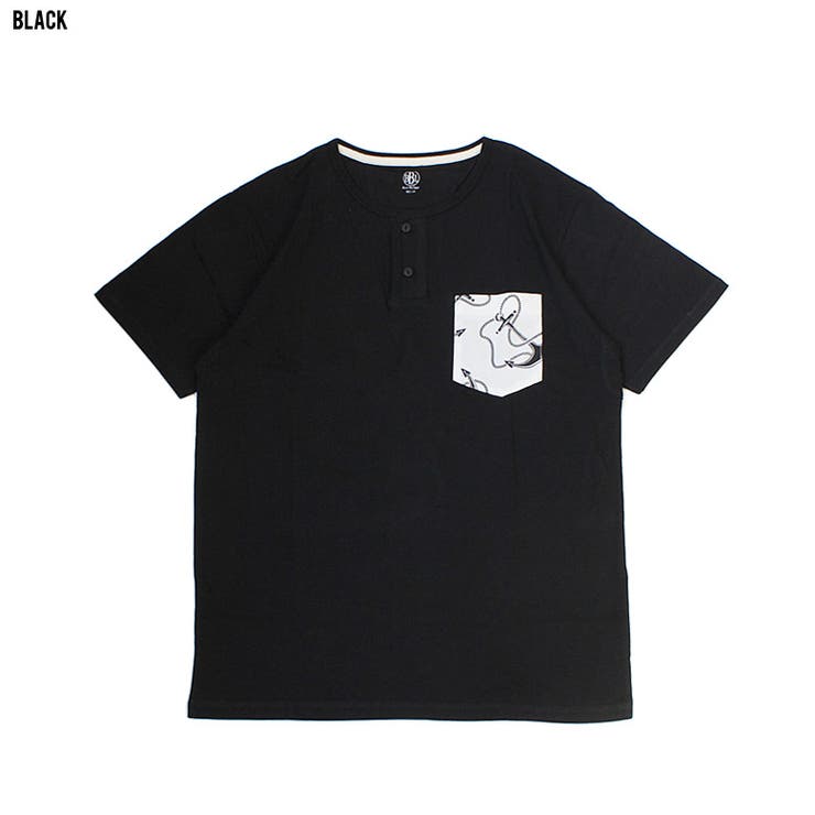 BROWNBAGLIQUORブラウンバッグリカーBBLイカリ柄ポケットマリンヘンリーネックメンズレディース半袖Tシャツカットソーブランドストリートアメカジファッション大きいサイズMLXLXXLXXXL通勤通学ビッグサイズ春夏おうちスタイルおうちファッション