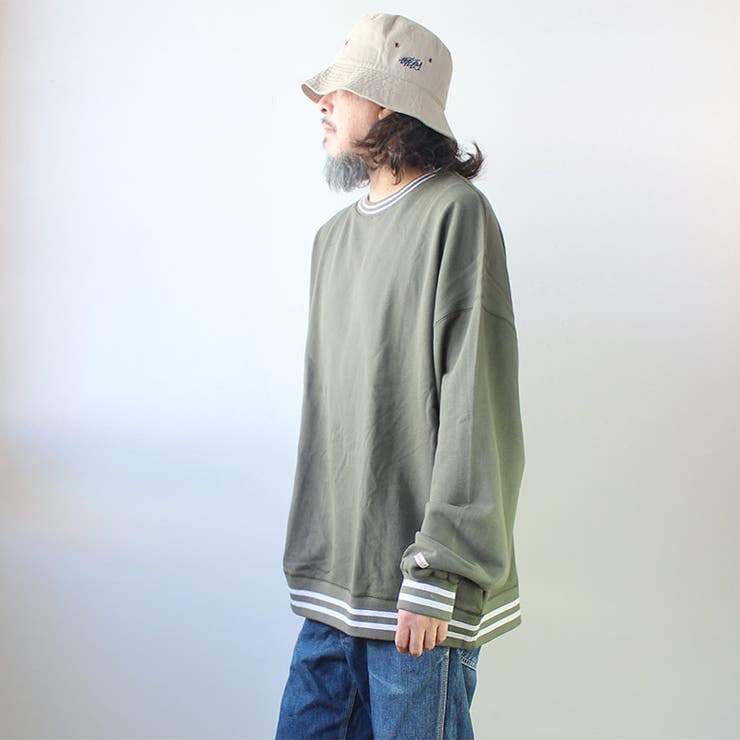 GoodWearグッドウェアスウェットクルーネック裏毛トレーナーWラインリブ