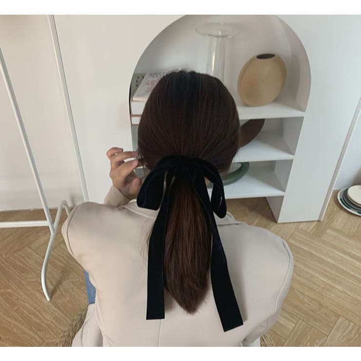リボンシュシュ大きめ髪飾りシンプルおしゃれ大人成人式卒業式ヘアアクセサリーヘアクリップ髪留めヘアアクセしっかりヘアゴム和装袴振袖結婚式ヘッドドレス着物花ブライダル髪ゴムベルベットブラックベロア風シンプルロングリボン