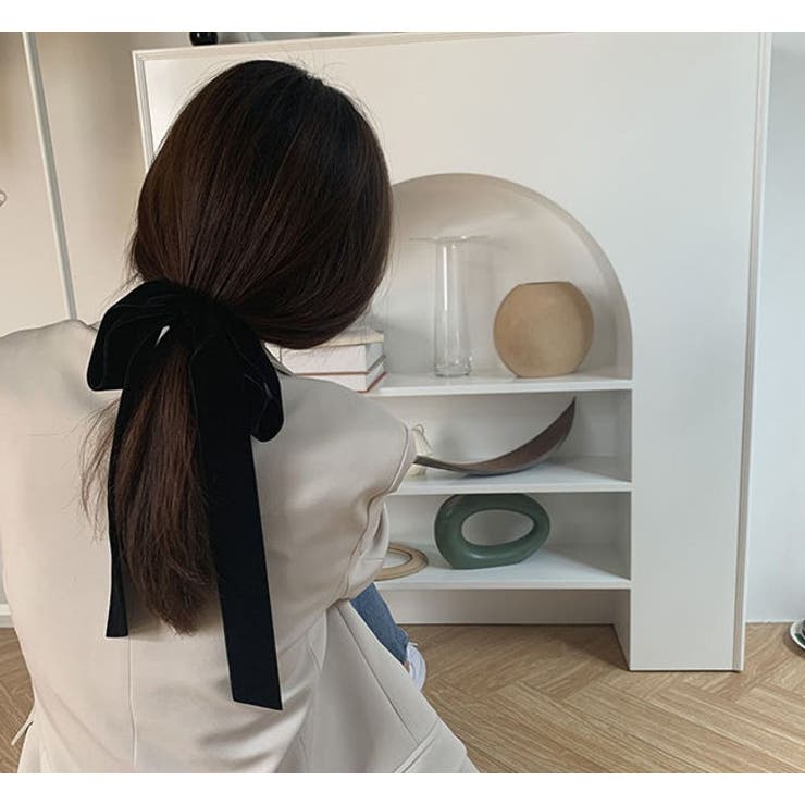 リボンシュシュ大きめ髪飾りシンプルおしゃれ大人成人式卒業式ヘアアクセサリーヘアクリップ髪留めヘアアクセしっかりヘアゴム和装袴振袖結婚式ヘッドドレス着物花ブライダル髪ゴムベルベットブラックベロア風シンプルロングリボン