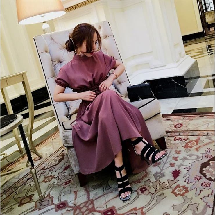 パーティードレス ミモレ丈 パフスリーブ ティアード レース フラワーレーススリーブミモレ丈パーティドレス | GIRL (Women