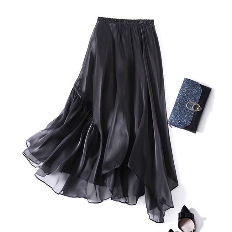 ブラック | シアースカート マキシ チュールスカート | パーティードレス通販 Precious Lady