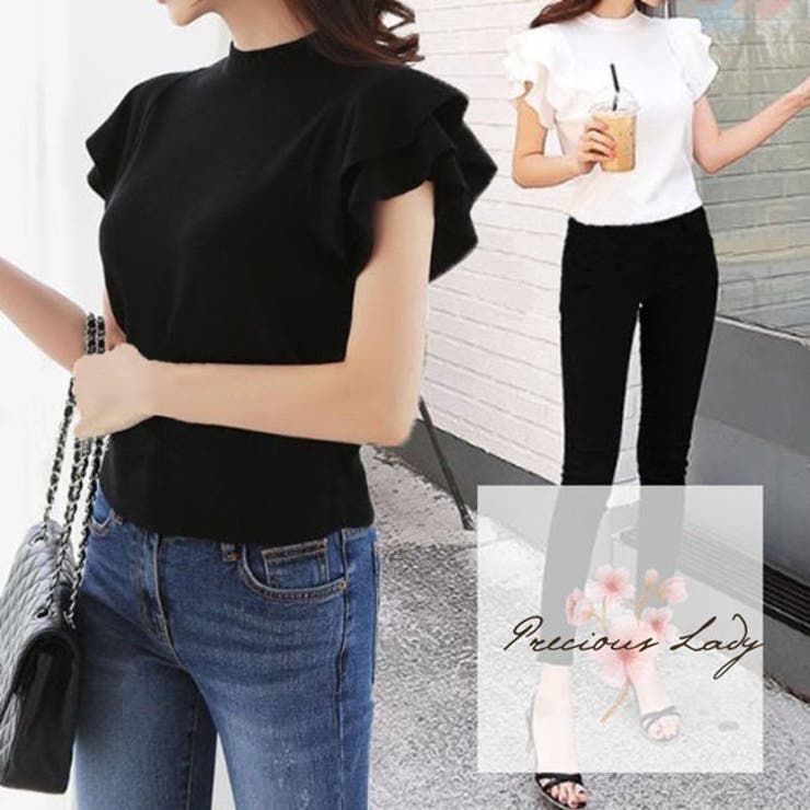袖フリル ダブルフリル Ｔシャツ | パーティードレス通販 Precious Lady | 詳細画像1 