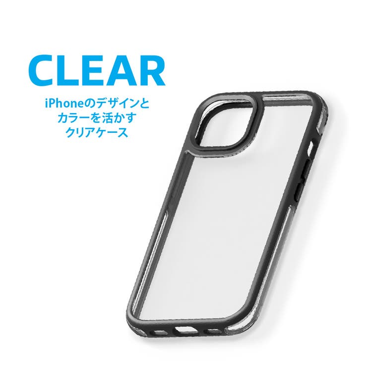 iPhone15 ケース カバー ブラック 黒 クリア 透明 シンプル[品番